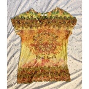 VTG Y2K studded rhinestone tshirt Bling Top Burnout Warm Boho Size XL